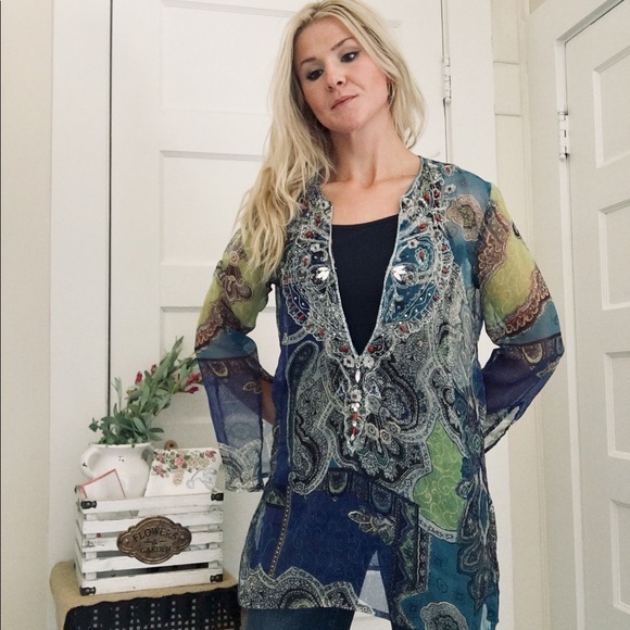 “Bitter Apple” Multicolored Paisley Sheer Tunic - Picture 1 of 4